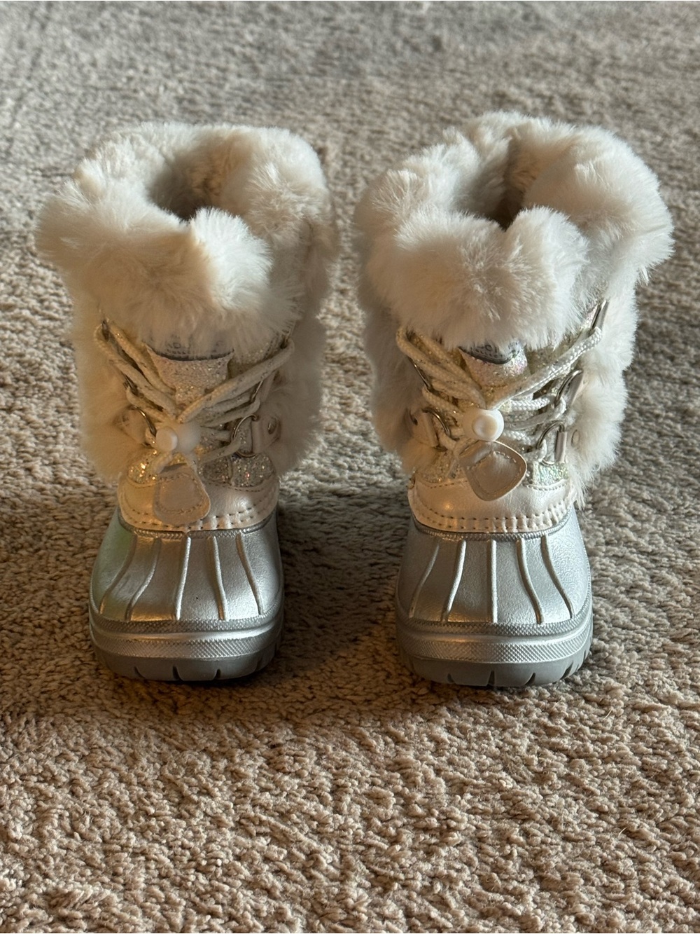London Fog Kids Silver Faux Fur Snow Boots